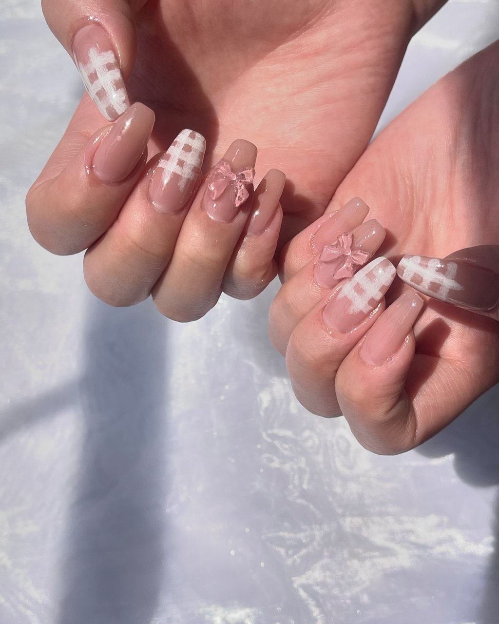 チェック×リボン ネイルチップ チェック×リボン ネイルチップ ネイル デザイン シール