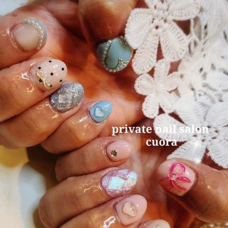 【着画あり】ハンドメイド　シンプルネイル　リングネイル　ハートネイル　大人キレイ 1280_lc