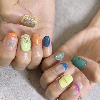  #オールシーズン #ライブ #デート #女子会 #ハンド #くりぬき #ニュアンス #ぷっくり #キラキラ #個性派 #ミディアム #スクエア #ゴールド #シルバー #カラフル #ジェルネイル #お客様 #bambi_1127 #ネイルブック