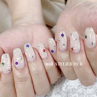 ネイルチップ 宝石ネイル ビジューネイル 夏ネイル 宝石箱ネイル