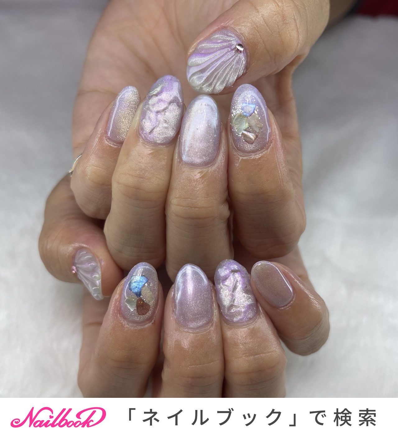 095【チップ・サイズ変更】【6点】マゼンタマグネット シェル 貝殻ネイル 1280_lc