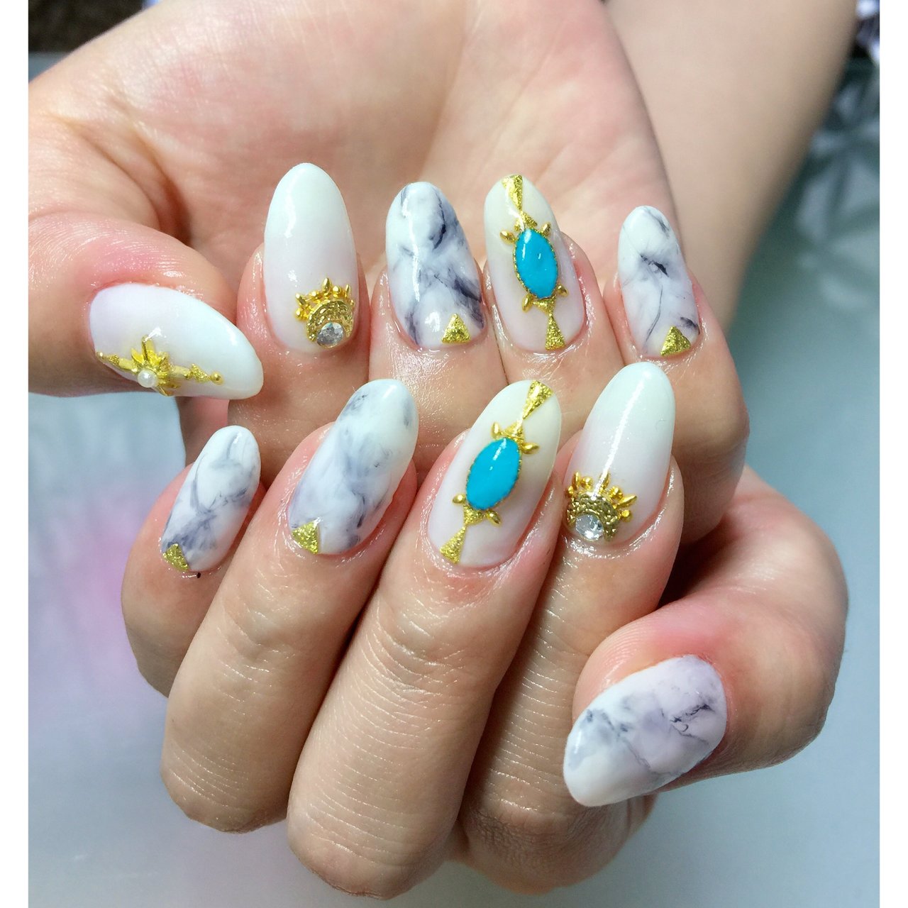 夏 リゾート ハンド 大理石 ロング のんちゃん のネイルデザイン No ネイルブック