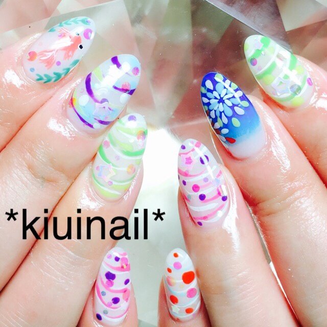 夏 旅行 浴衣 ハンド 和 Kiuinailのネイルデザイン No 2441297 ネイルブック