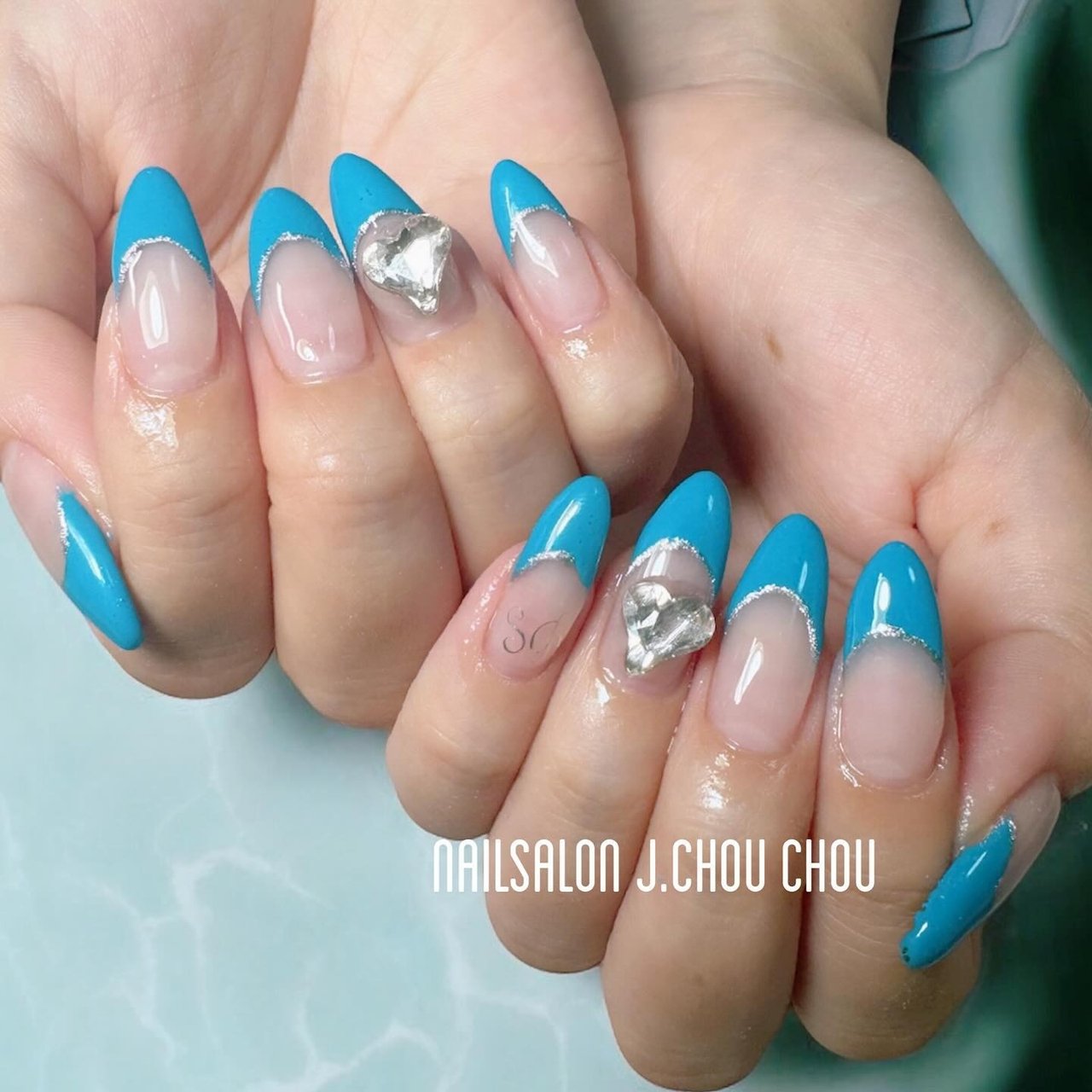 夏/フレンチ/ハート/ブルー/ジェルネイル - J.chou-chou.NAILのネイル