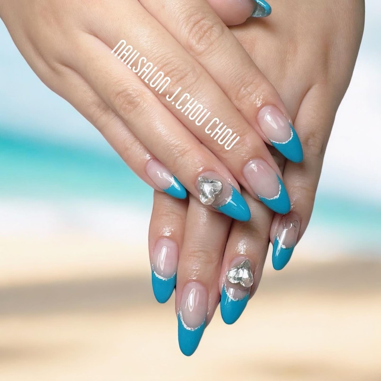夏/フレンチ/ハート/ブルー/ジェルネイル - J.chou-chou.NAILのネイル