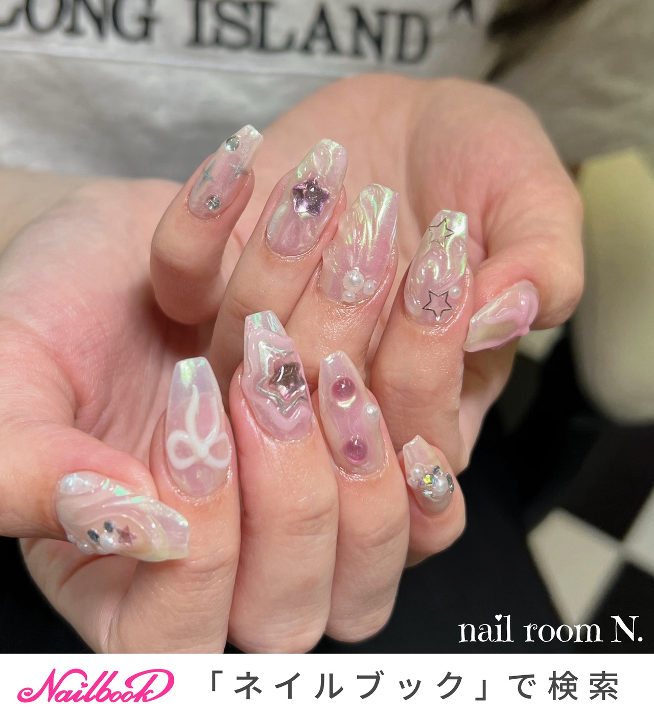 オーダーヴェールネイルニュアンスオーロラホワイトリボンワンホン韓国推しno.66 オーダーヴェールネイルニュアンスオーロラホワイトリボンワンホン韓国