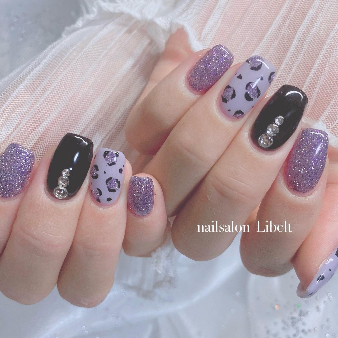 夏/アニマル柄/レオパード/キラキラ/パープル - satomiのネイル