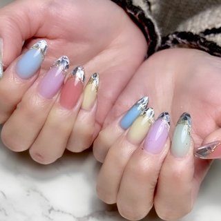 パステルガラスフレンチのネイルデザイン｜ネイルブック 