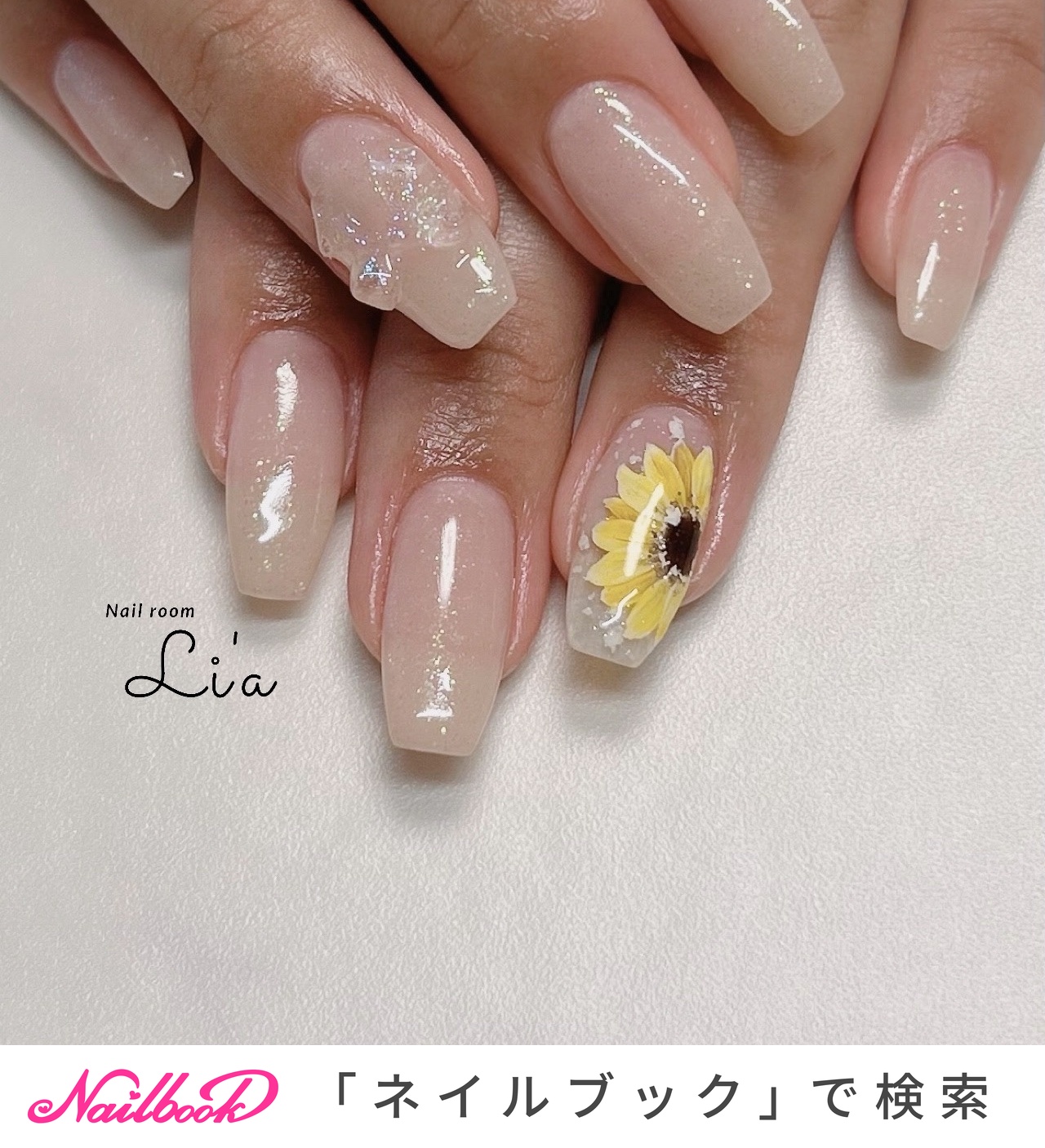 ひまわりネイル(ひまわり)/リボンのネイルデザイン｜ネイルブック