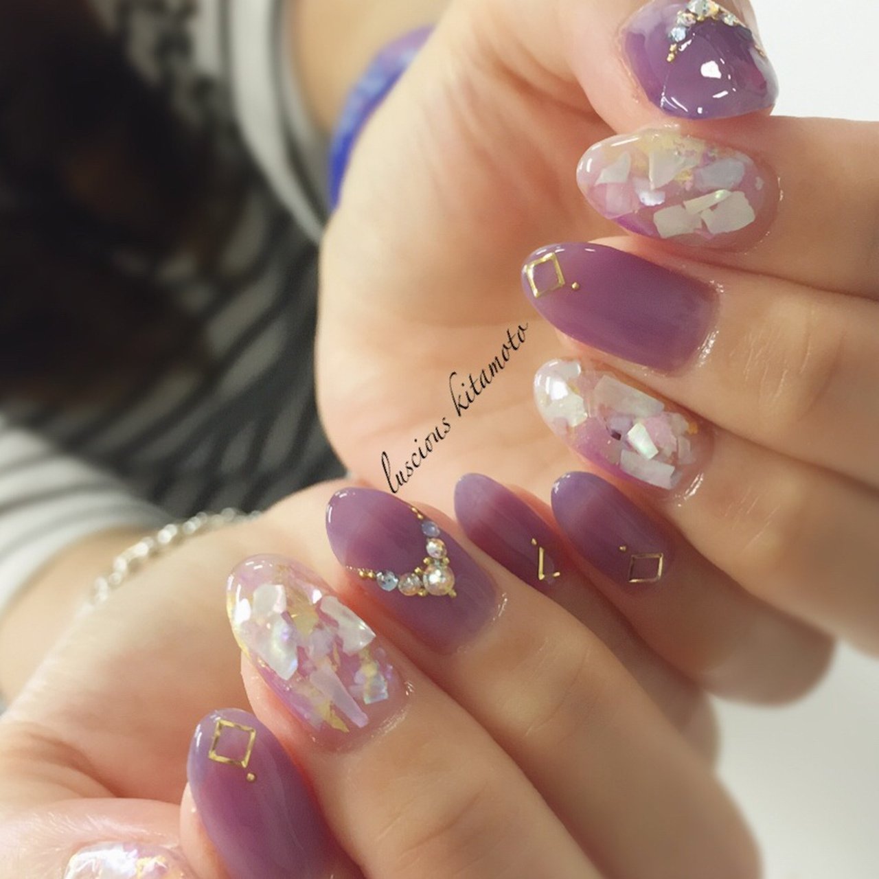 大人/クリア/ターコイズ/パープル - sato-co.Aのネイルデザイン[No