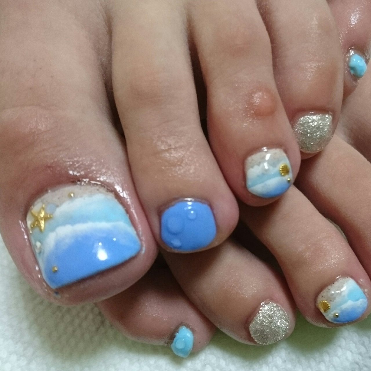 海 フット ショート ブルー ジェル ネイルサロンcheey 武蔵藤沢のネイルデザイン No ネイルブック