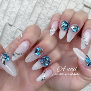 ネイルチップ ワンホン vカットストーン シンプル