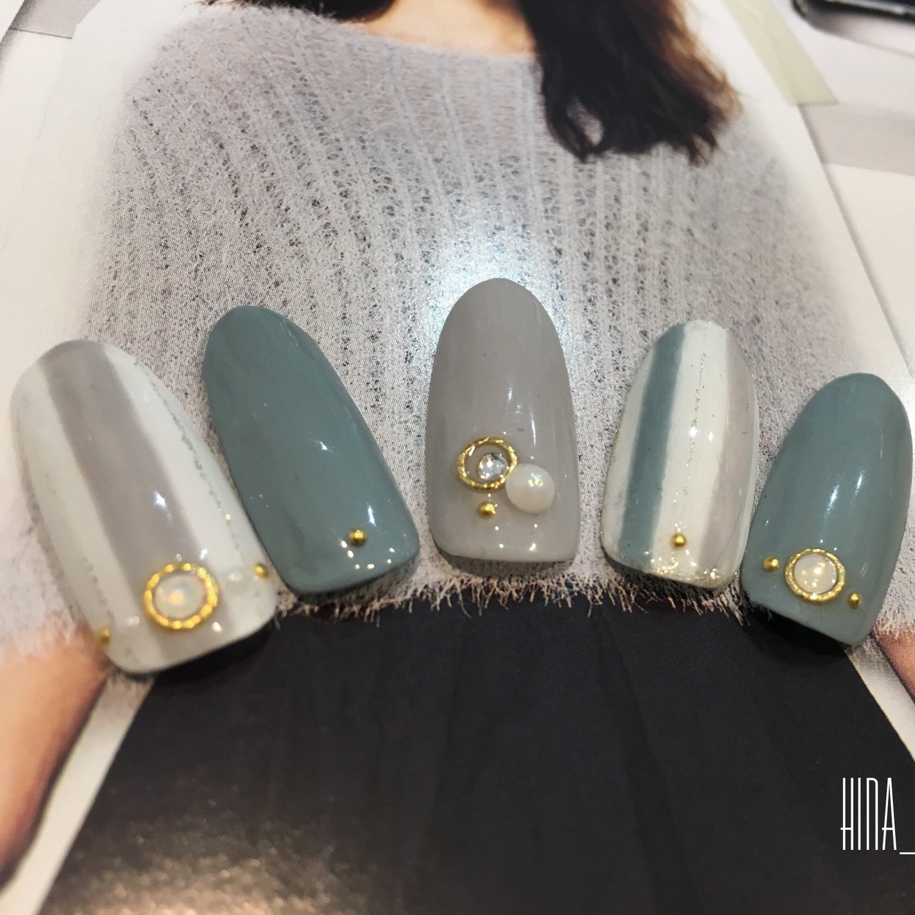 ストライプ ブルー グレー スモーキー ジェル Hina Nailのネイルデザイン No ネイルブック