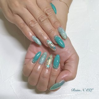 ミラーネイル(ミラー)/#エメラルドグリーンのネイルデザイン｜ネイルブック 