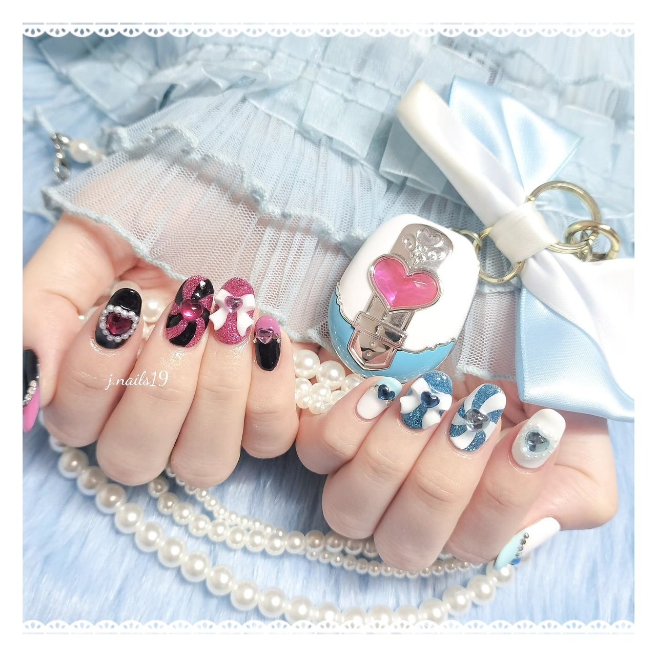 推し活/ラメ/痛ネイル/ピンク/水色 - j.nails19のネイルデザイン[No 