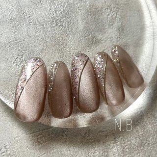 シルバーマグネット ななめフレンチ バタフライ ネイルチップ  