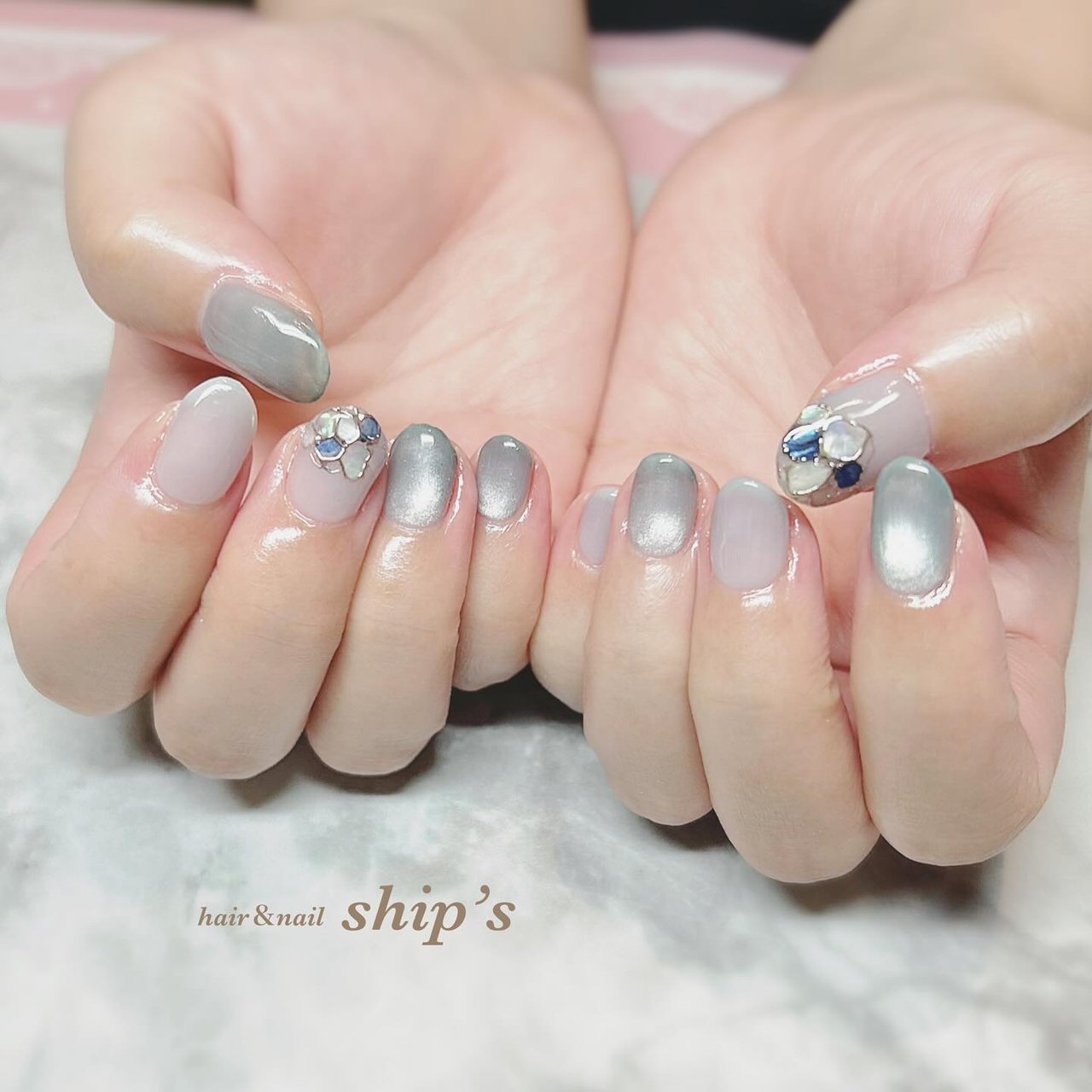 夏/ハンド/シンプル/マグネット/水色 - ship's♡のネイルデザイン[No