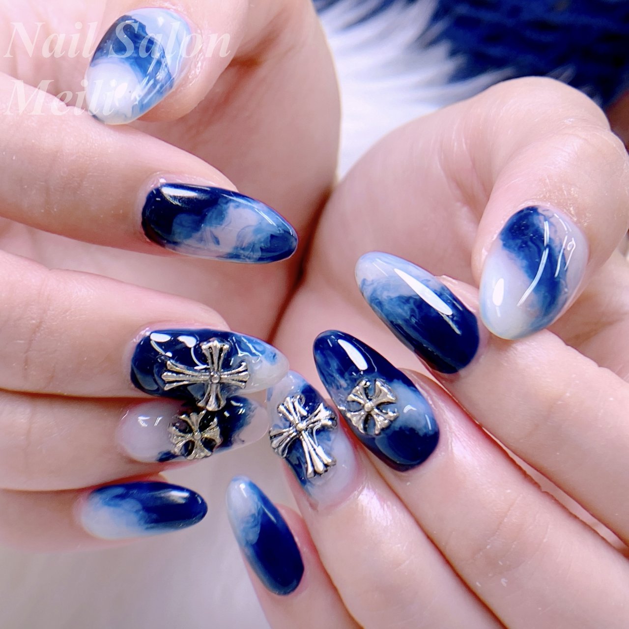オールシーズン/ハンド/ミディアム/ホワイト/ブルー - NAIL SALON