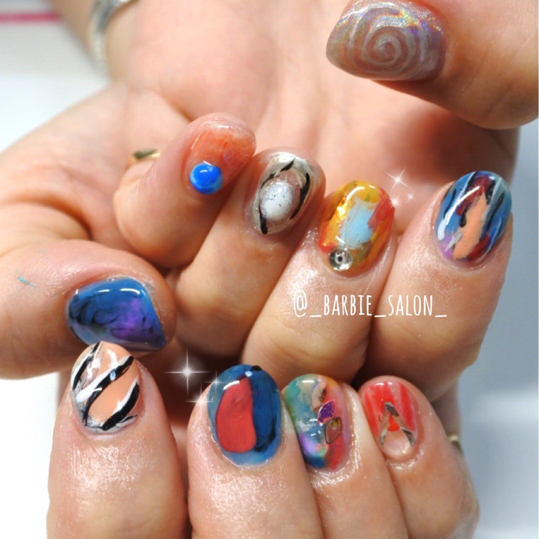 夏 秋 海 ハンド ユニコーン 27salon Nail Hairsetのネイルデザイン No ネイルブック