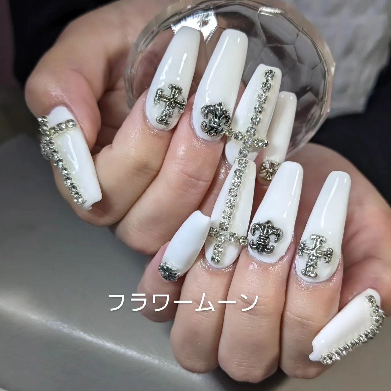 ハンド/チェーン/リング/個性派/ホワイト - flowermoon_emiのネイル