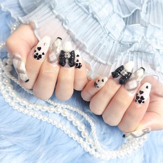 サイズオーダー】フレンチガーリーギンガムチェックネイルチップ  