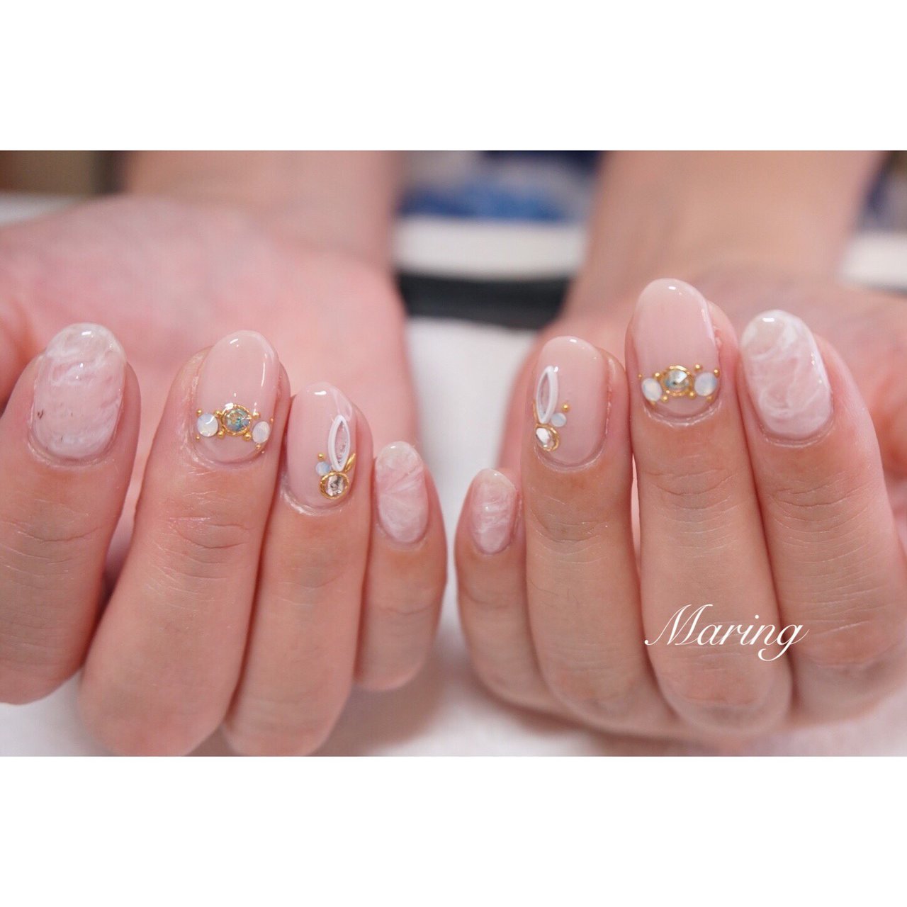 オフィス ハンド マーブル ピンク ジェル Nailsalon Maring マリング のネイルデザイン No 2456554 ネイルブック