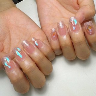 お客様ネイル💅デザインチップコース3800円♪ 
#池袋ネイルサロン #デザインチップ #チップネイル #オーダーチップ #当日予約可 #夏 #オールシーズン #海 #リゾート #ハンド #グラデーション #ラメ #キラキラ #シアー #ミディアム #スクエア #クリア #ベージュ #シルバー #ジェルネイル #お客様 #ラクネイル池袋 #ネイルブック