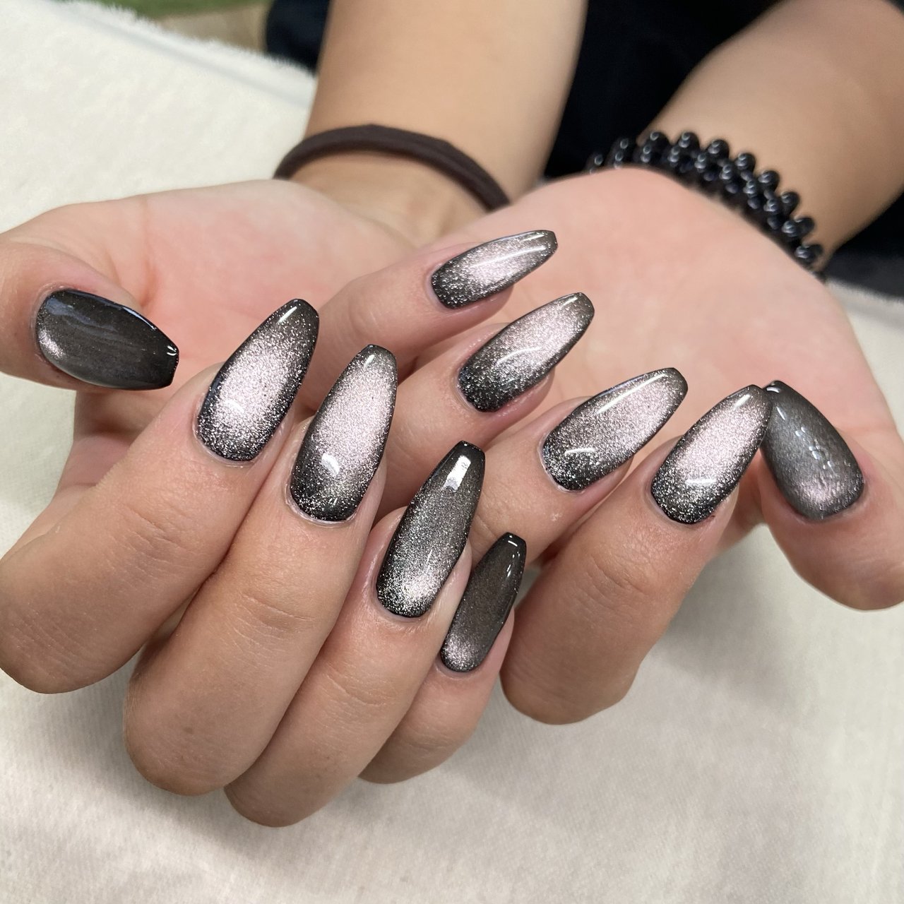 ハンド/マグネット/ロング/コフィン/ブラック - いっこのネイル