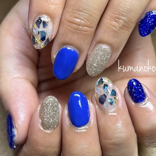 2024年】新着順｜ブルー(青)/#シェル埋め込みネイルのネイルデザイン  