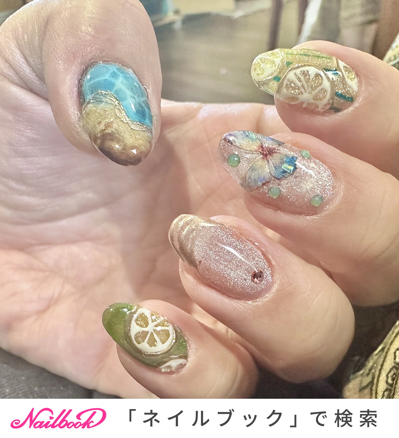 マーメイドネイル(マーメイド/人魚の鱗)/#レモンのネイルデザイン