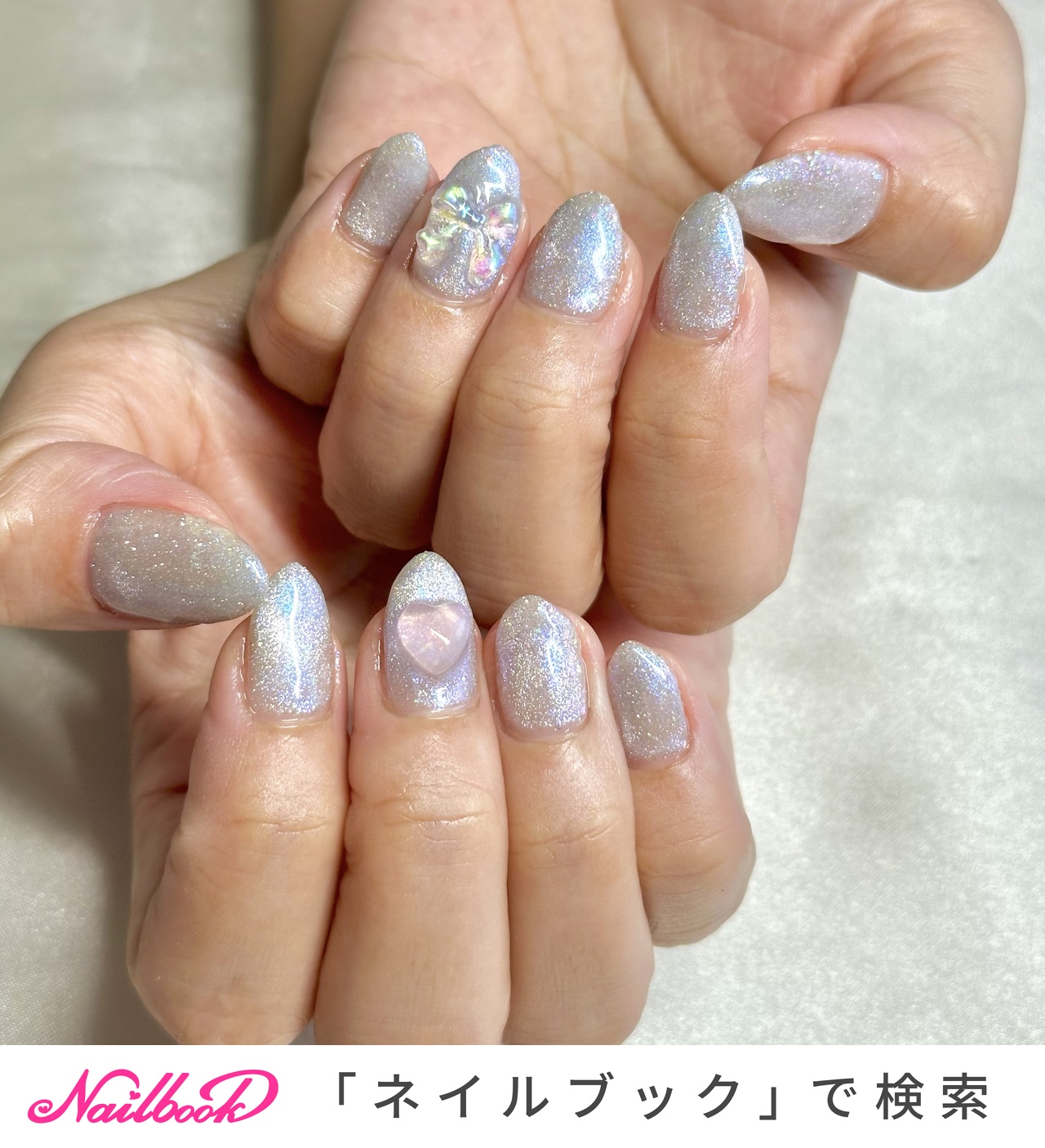 リボン/水色/フラッシュネイルのネイルデザイン｜ネイルブック 