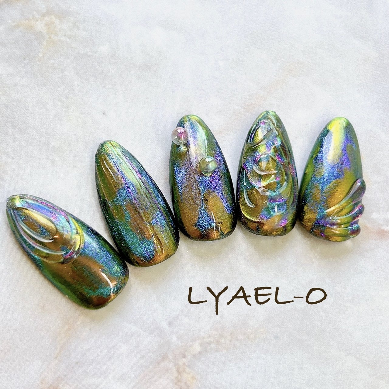 夏/ハンド/マグネット/ミラー/グリーン - nailsalon LYAEL-Oのネイル
