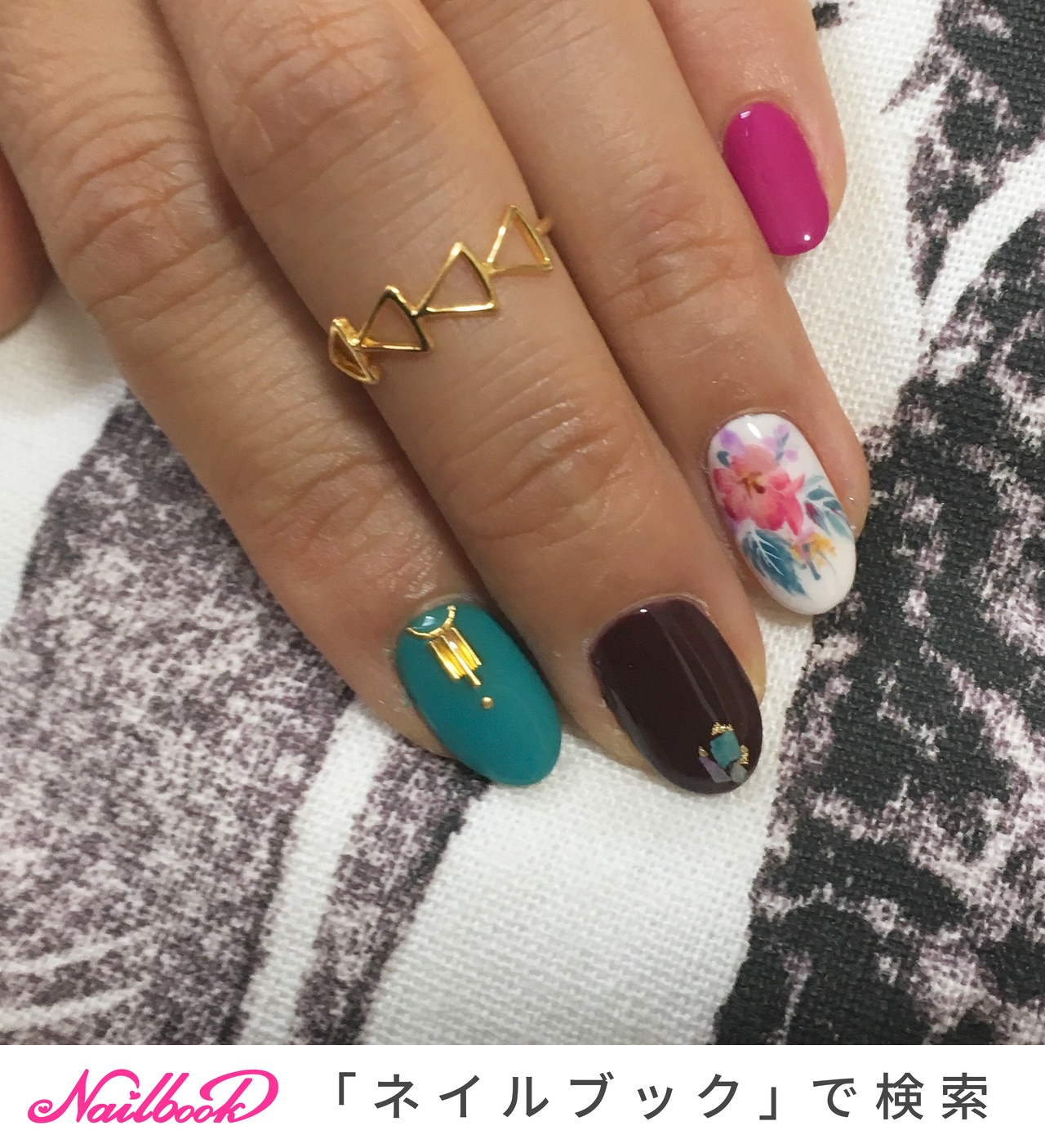 ハンド フラワー エスニック ボタニカル グリーン Muu Nailのネイルデザイン No ネイルブック