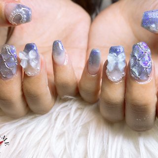 お客様完成品♡ブルーグラデーションネイルキルティングネイル