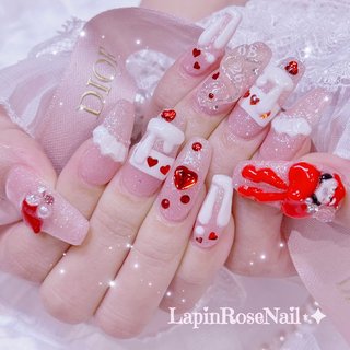 ネイルチップ‪‪❤︎‬チェリーレッド ミルクホワイト 量産型地雷‬