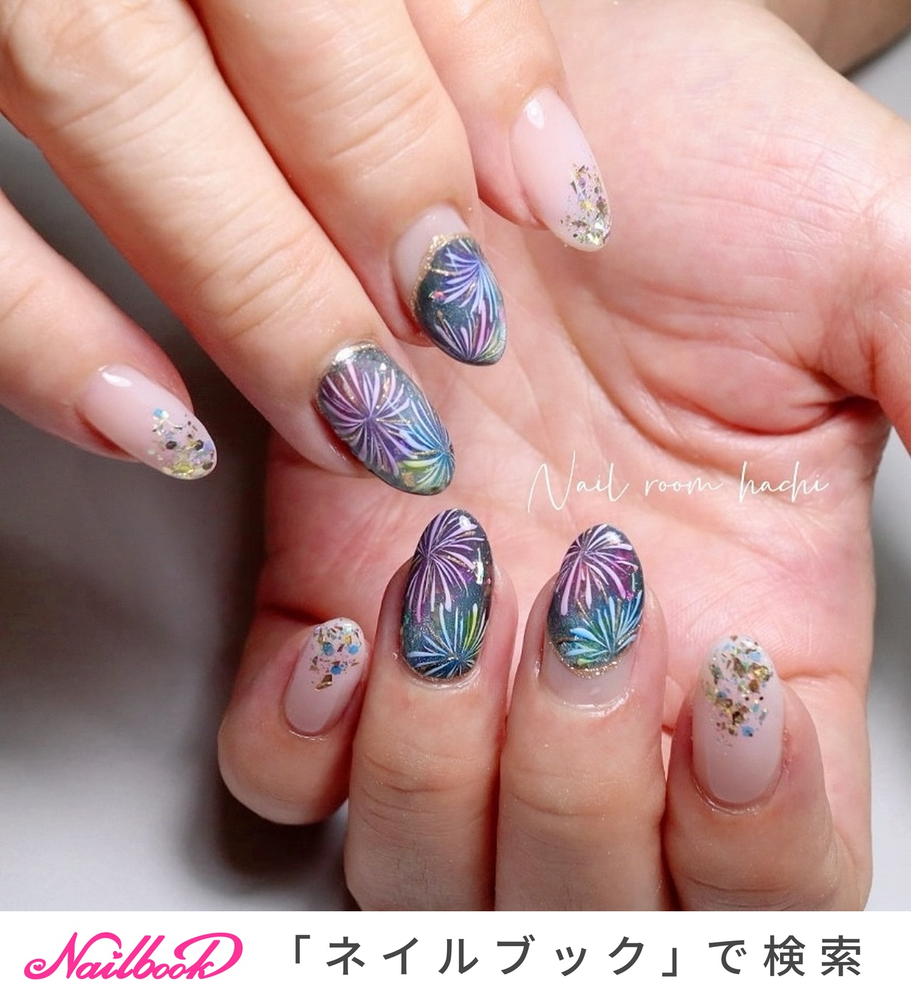 夏/浴衣/ハンド/フレンチ/花火 - Nail room hachiのネイルデザイン[No