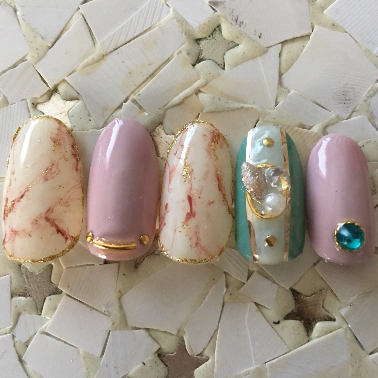 ハンド アンティーク ショート ピンク グリーン Nail Ludus のネイルデザイン No ネイルブック