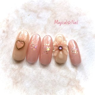 ハート/ぷっくりフラワーのネイルデザイン｜ネイルブック 