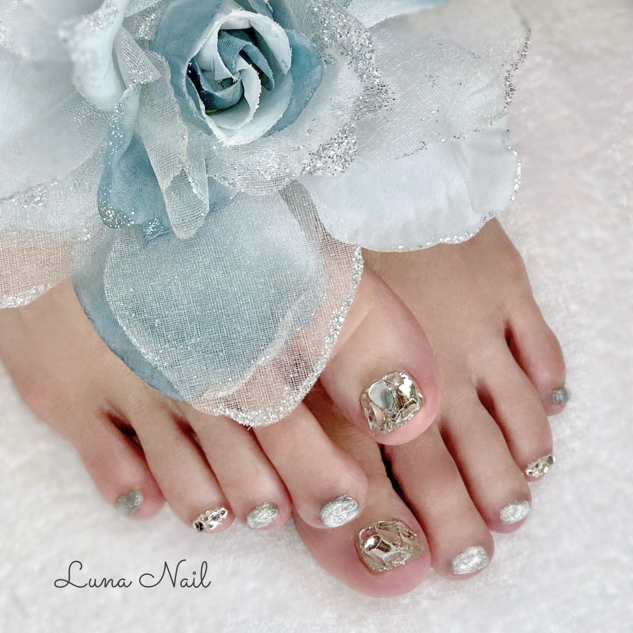 現品 フットネイルチップ 埋め尽くし ビジュー マグネット 薔薇