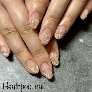 ネイルチップ ワンホン フレンチ クリアストーン ビジュー うるうる