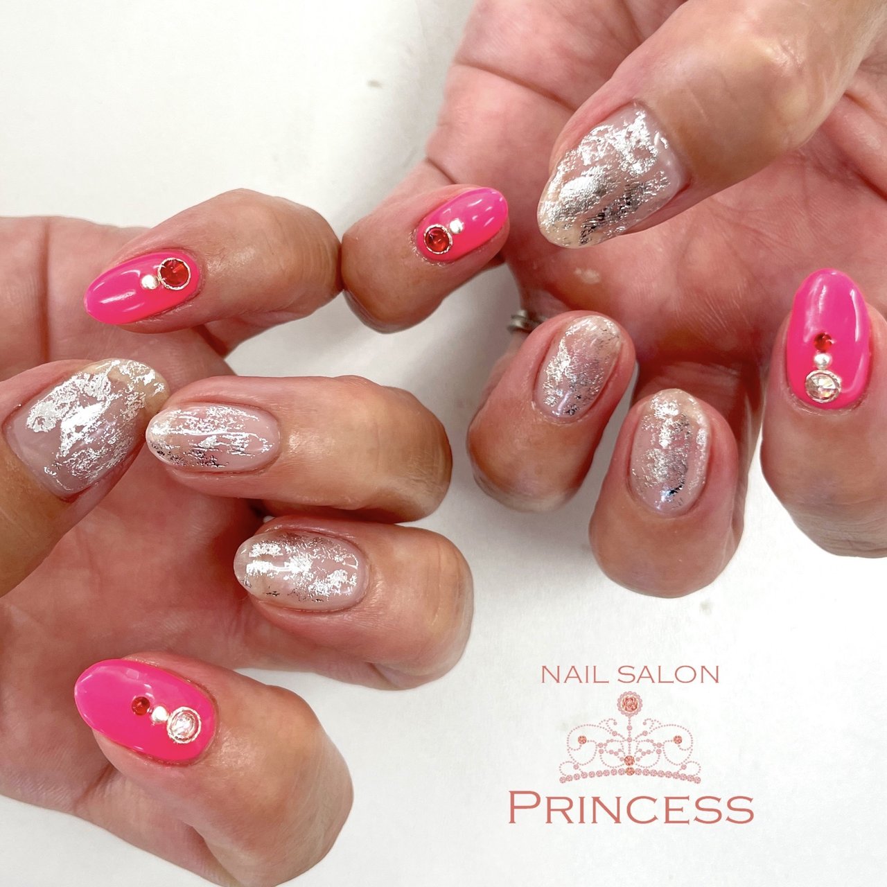 ハンド/ピンク/シルバー/ネオンカラー - nailsalon_princessのネイル
