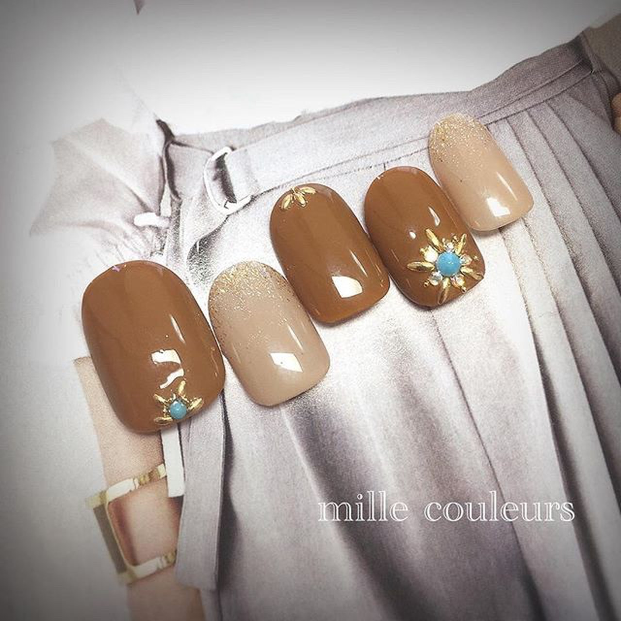 ハンド/ボヘミアン/大人/ベージュ/ターコイズ - mille_couleursの