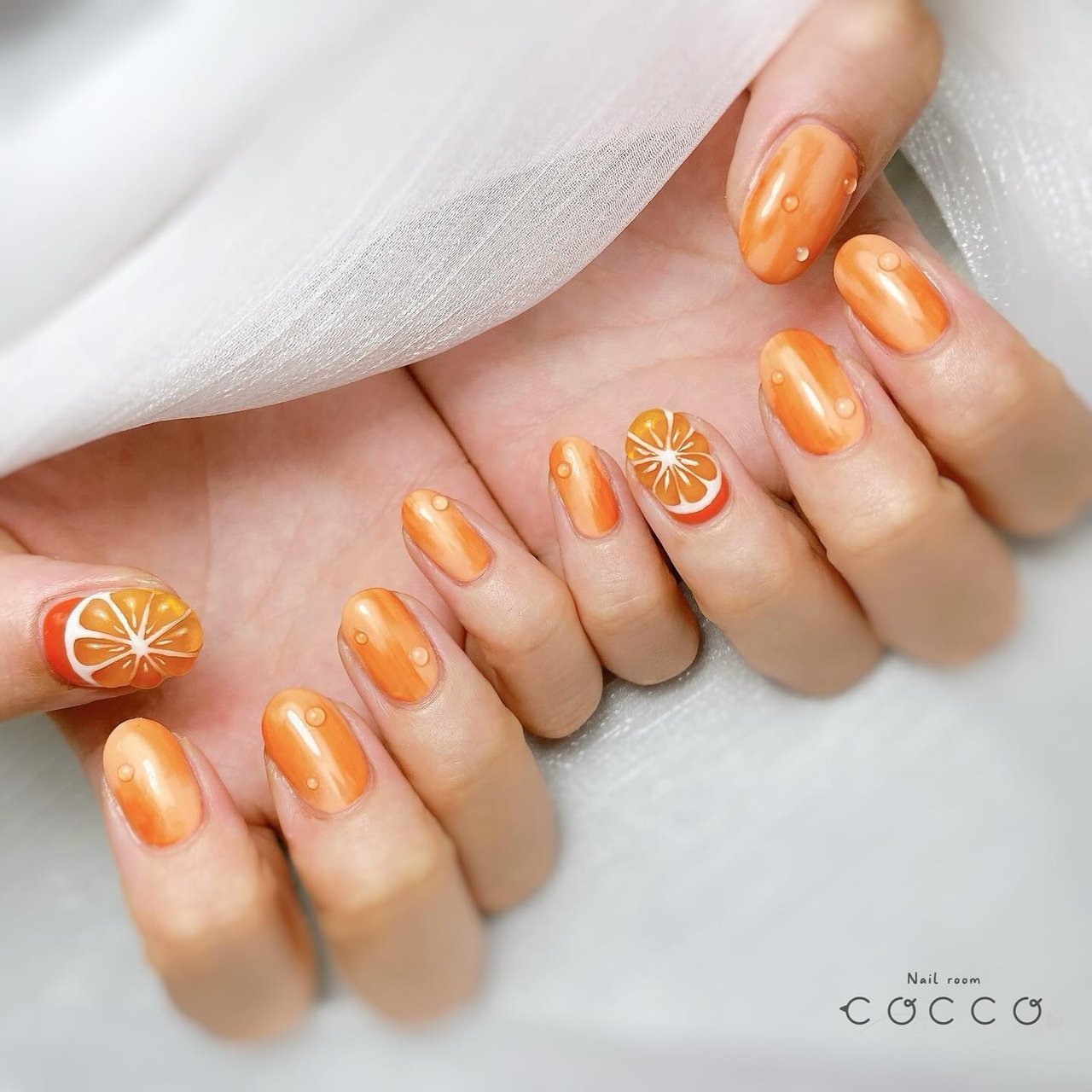 夏/ハンド/フルーツ/ぷっくり/オレンジ - nail_room_coccoのネイル