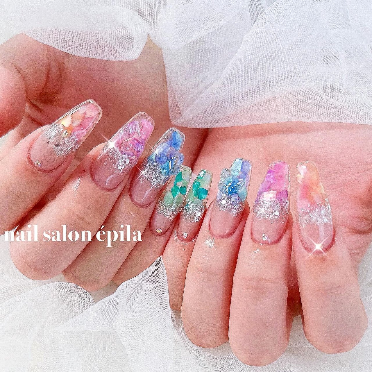 No115.ネイル☆キラキラひし形☆ダイヤ☆フラワー ありがとうございました🩷 ＊3d事前作成 #nailart #naildesign #ネイル