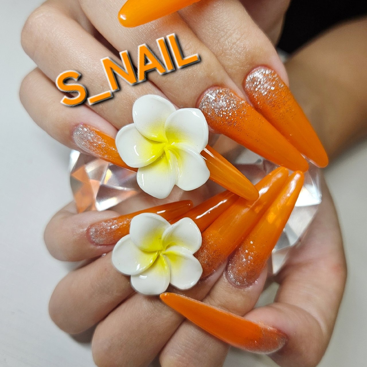 夏/ハンド/スーパーロング/オレンジ/お客様 - S💋nail💋のネイル