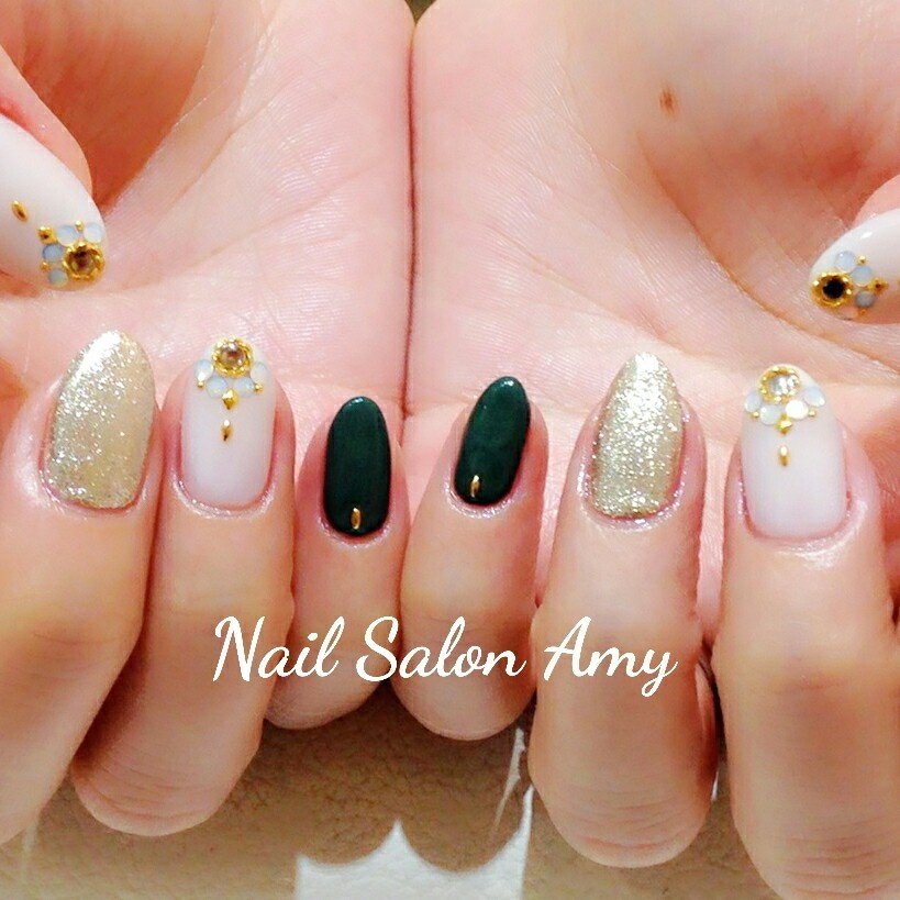 ハンド エスニック ホワイト グリーン ジェル Nailsalonamy ネイルサロンアミー 池上店のネイルデザイン No ネイル ブック