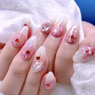 ジェルネイルチップ ピンク フレンチ リボン 埋め尽くし ハート