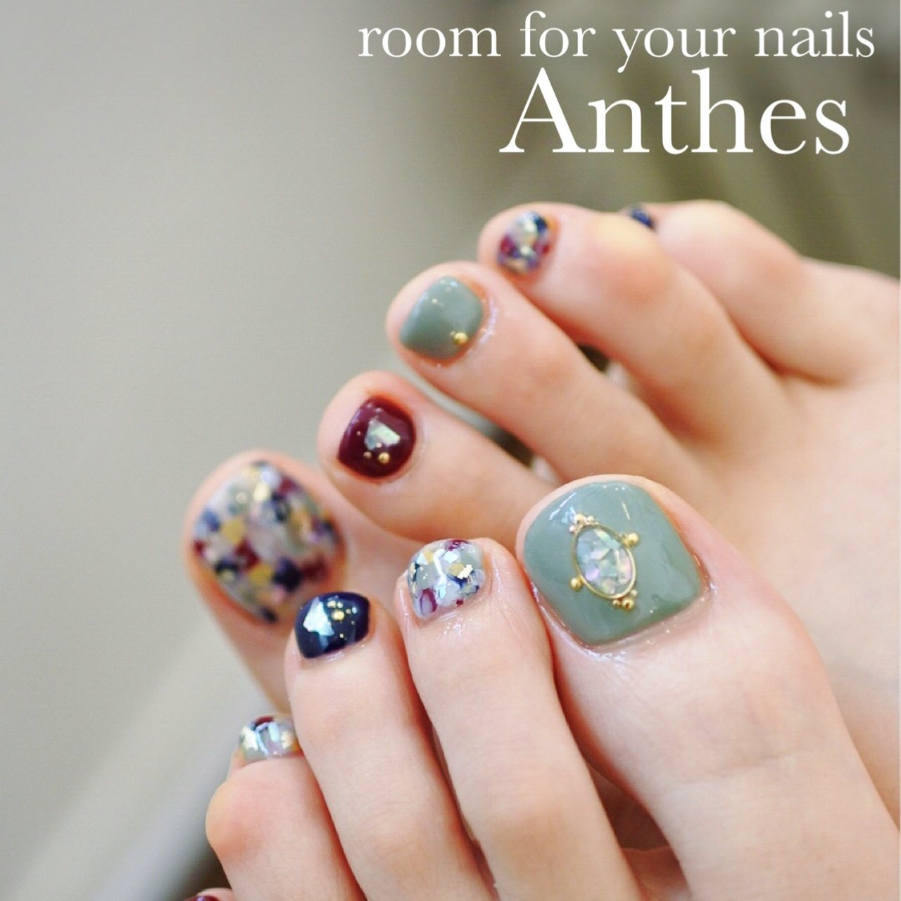 秋 デート フット ネイビー ボルドー アンセス Okayamaのネイルデザイン No ネイルブック