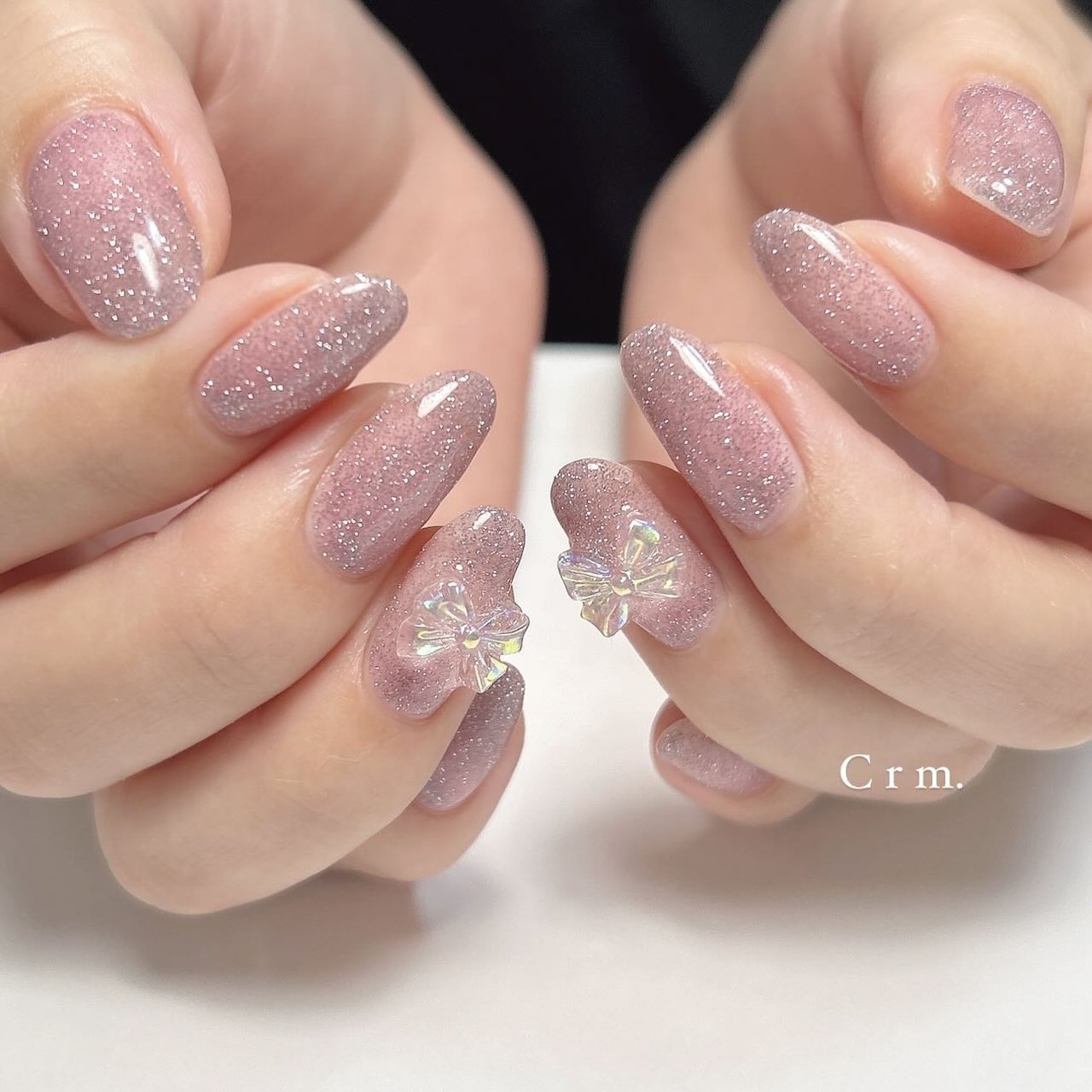 リボン/キラキラ/ワンホン/韓国/ピンク - Crm.nailのネイルデザイン[No  