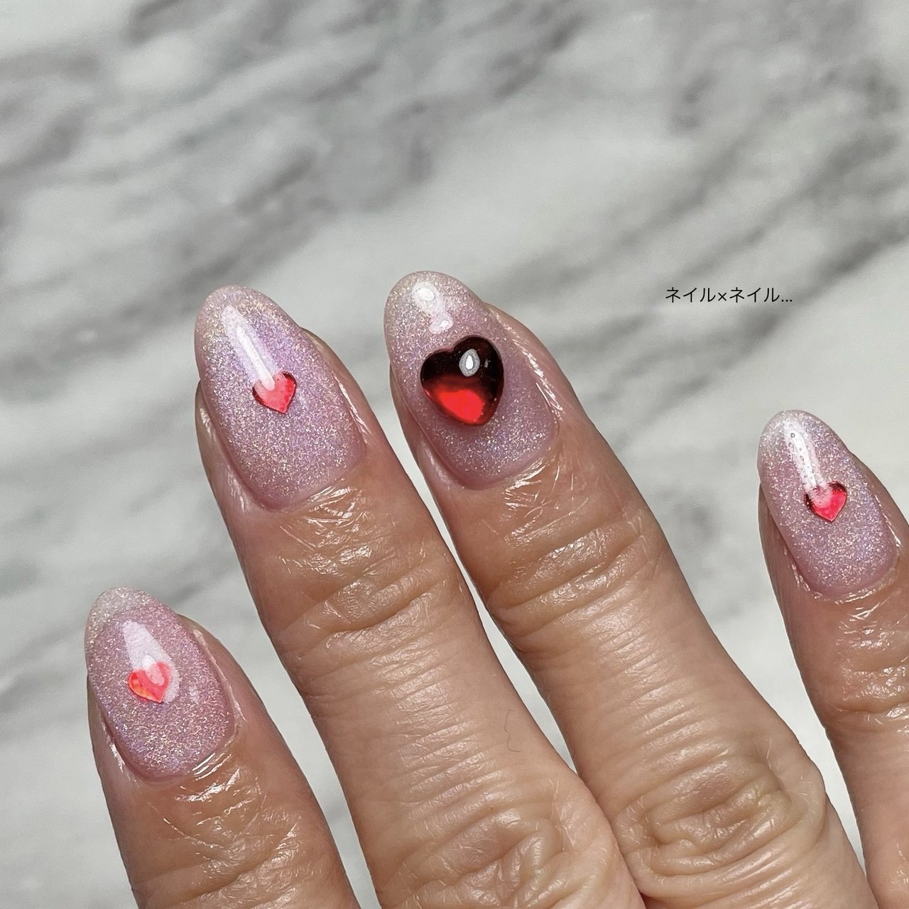 【着画あり】ハンドメイド　シンプルネイル　リングネイル　ハートネイル　大人キレイ 1280_lc